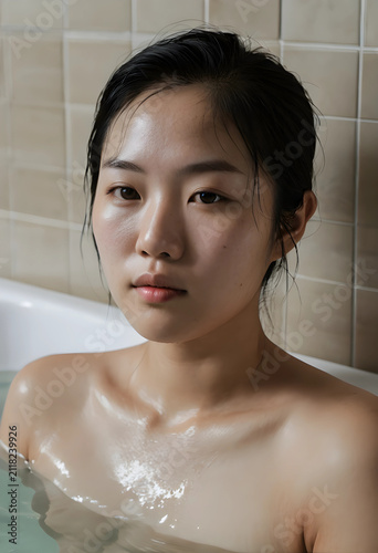 Young asian woman with wet ...