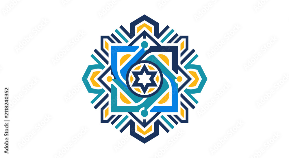 Obraz premium Abstract Geometric Pattern With Central Star Emblem