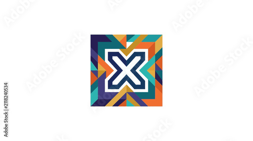 Abstract Letter X Logo With Geometric Multicolored Pattern