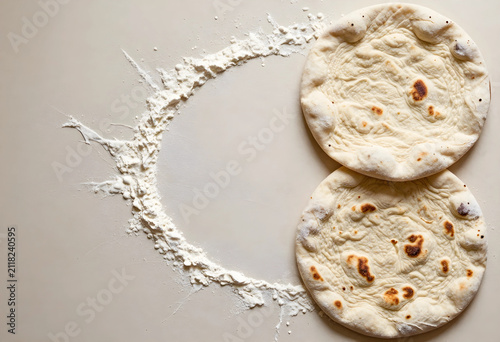 Two freshly baked naan flat...