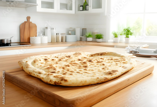 Freshly baked flatbread on ...