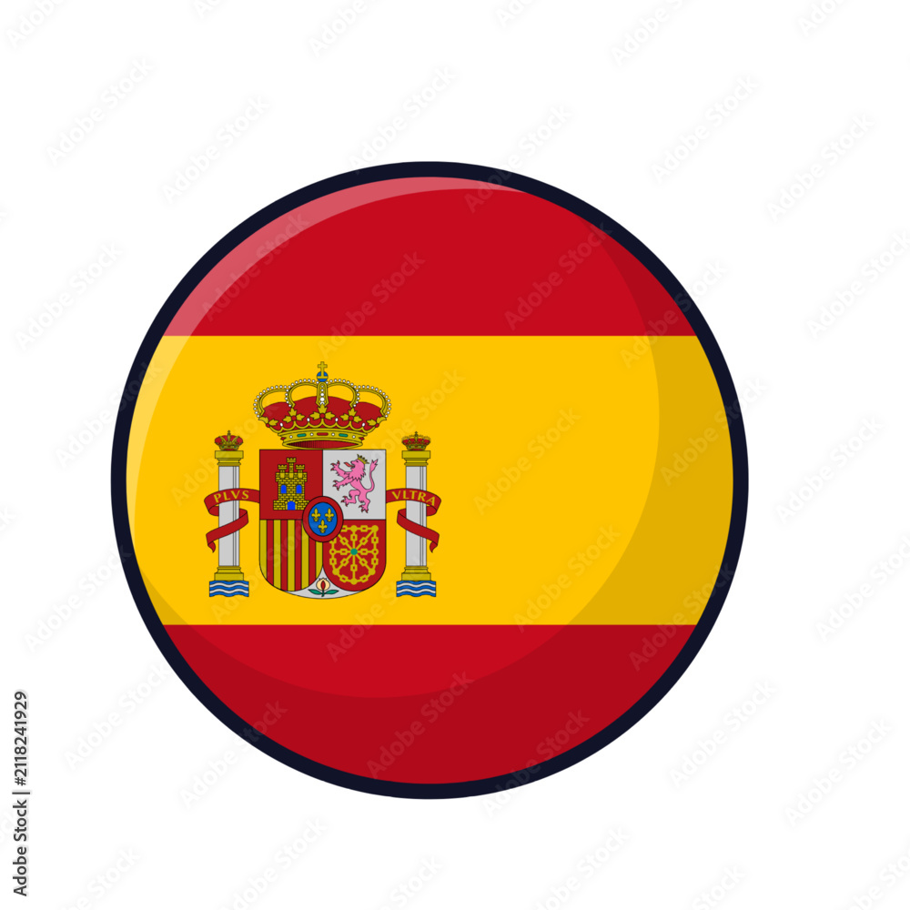 Fototapeta premium Spain flag icon in a round button. Circular Spanish national emblem for web design.