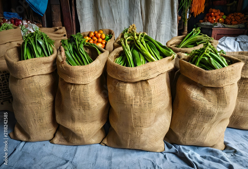 Fresh green vegetables and ...
