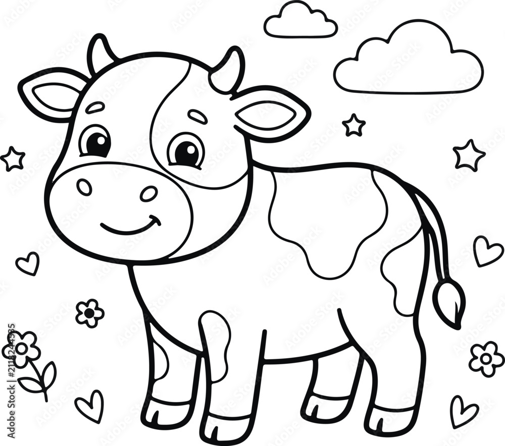 Obraz premium Cute cow coloring page for kids