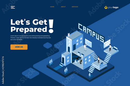Isometric University Campus Landing Page Vector with Modern Education Concept