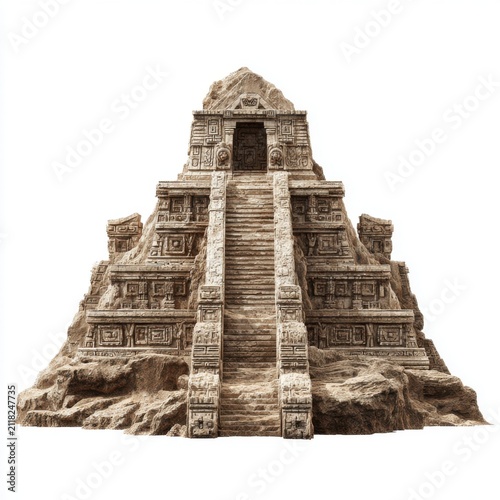 Ancient Stone Pyramid: A weathered stone pyramid, featuring intricate carvings and a grand staircase, stands as a testament to a lost civilization's architectural prowess.