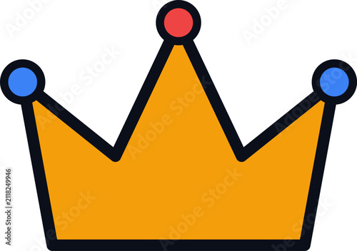 Fotografie Golden royal crown with three points and colorful circular jewel nodes on white