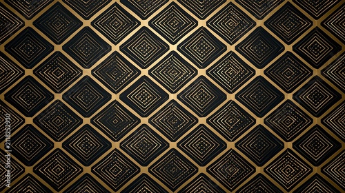 Abstract golden geometric square pattern on dark background. Ideal for luxury wallpaper, elegant digital branding, or.