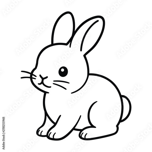 Cute simple black and white line art cartoon bunny rabbit illustration sitting peacefully
