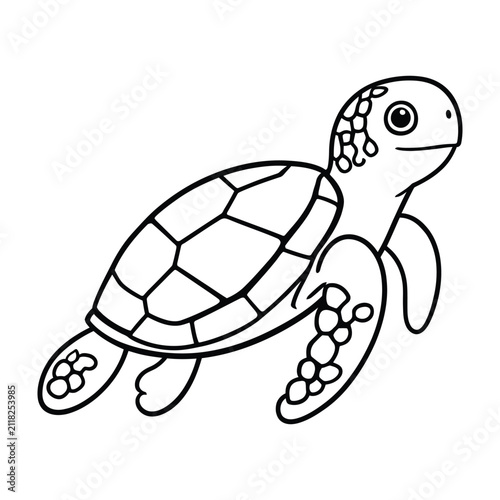 Cute cartoon sea turtle illustration with clear lines and a happy expression