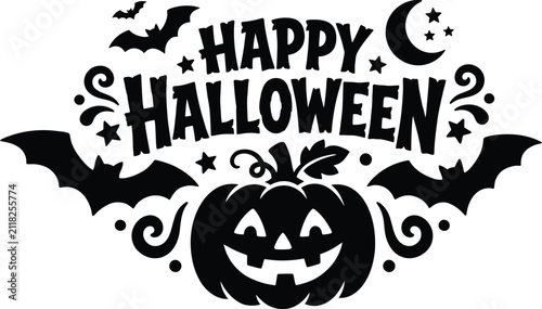 Spooky Halloween design with pumpkin and bats for holiday decoration