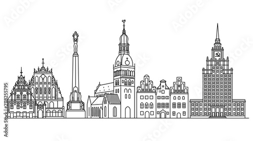 Riga Skyline Silhouette - Iconic Latvian Capital Cityscape Outline