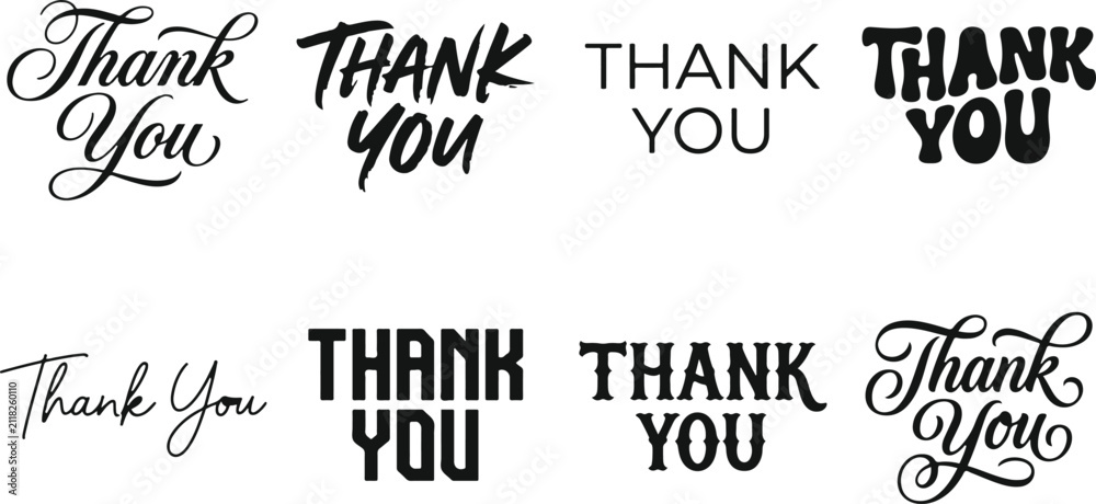 Obraz premium Collection of various thank you lettering styles in a professional typography bundle set for graphic design projects