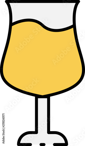 Simple Graphic Illustration Featuring a Cold Glass of Pale Golden Beer for Pub Menus and Beverage Branding
