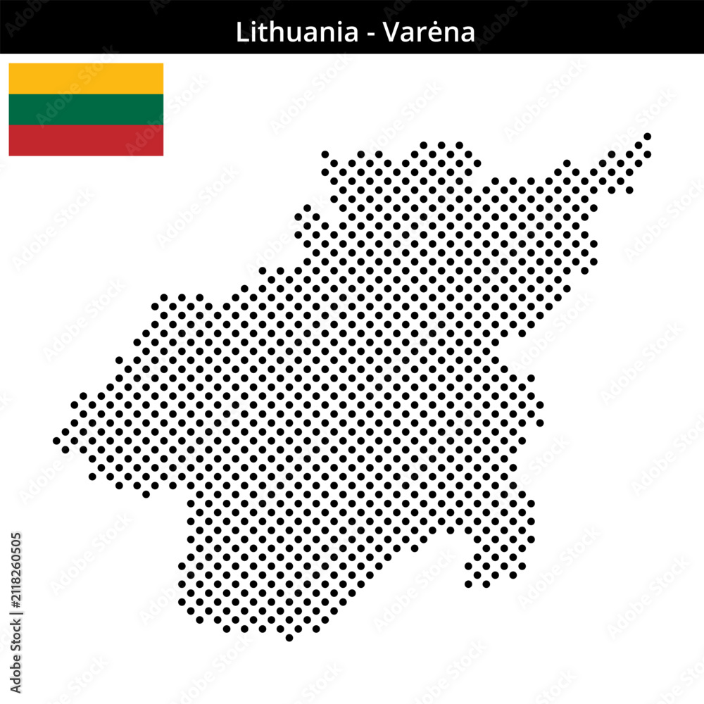 Fototapeta premium Map of Lithuania region Varėna in medium sized cross shaped dots