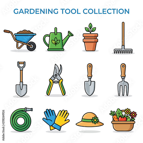 Gardening Tools Collection Flat Icons Set