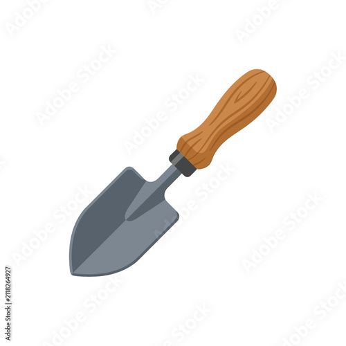 Gardening Trowel with Wooden Handle, Tool Illustration