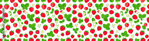 Hand-drawn Strawberry Pattern with Leaves and Flowers