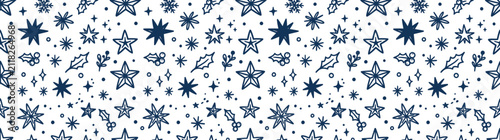 Hand-drawn star pattern with winter berries and leaves
