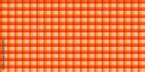 Seamless orange plaid pattern background. Geometric checked gingham texture for thanksgiving fabric, autumn wrapping paper, and vector design backdrop.