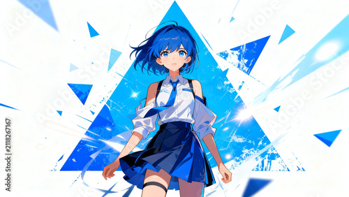 Dynamic blue manga impact frame and speed lines background element