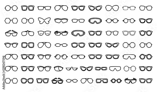 Foto Eyeglasses and Sunglasses Line Icon Collection Black Outline Optical Frames Vect