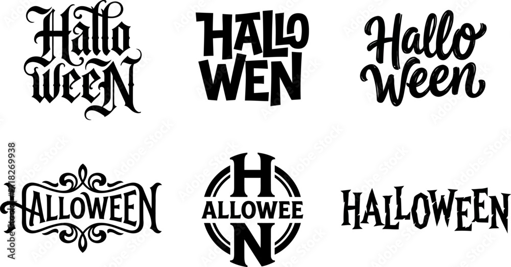 Obraz premium Diverse Halloween typography designs featuring classic and spooky font styles for holiday celebrations