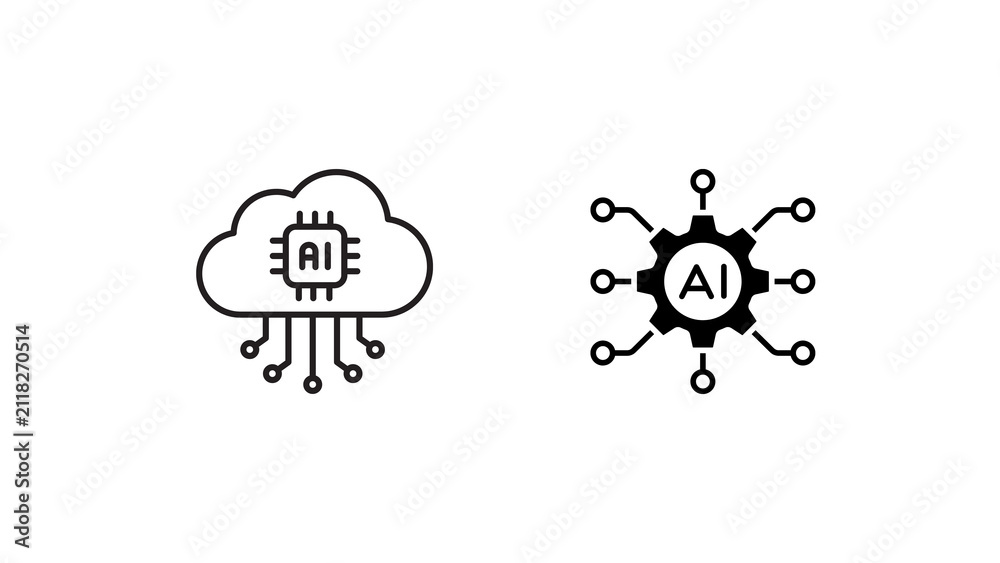 Obraz premium Minimal AI icon isolated on transparent background. Modern artificial intelligence PNG symbol for apps, websites, automation, technology, UI, branding and graphic design projects.