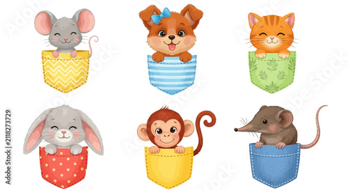 Photography Adorable Pocket Animals Vector Set: Cute Cartoon Critters for Children's Designs, Greeting Cards, and Educational Content
