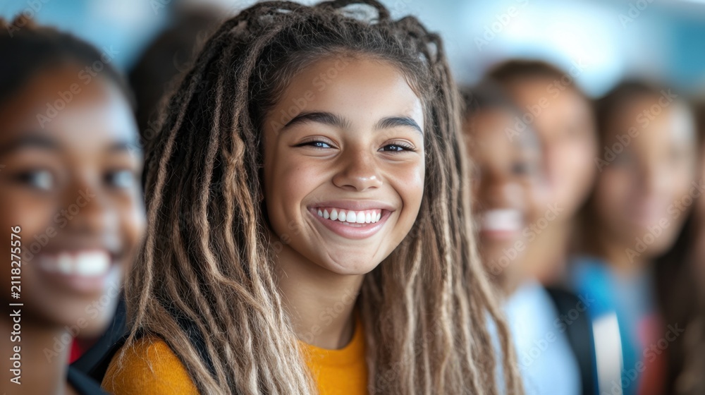 Fototapeta premium Smiling Students With Optimism Stand Together For Their Education Goals