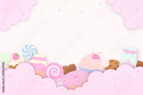 Cute sweets with pastel cloud background