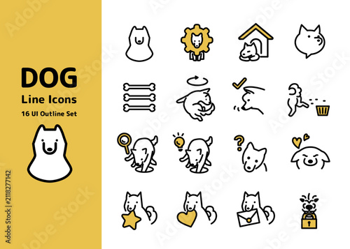 犬型UIアイコン 16個セット 線画・ベクター