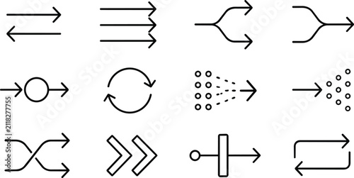 Minimalist black line art arrows infographic process flow vector icons