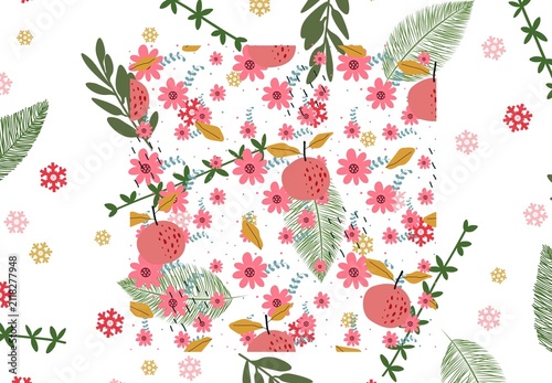 Textile spring flowers pattern. Floral pattern with small flowers in pink, yellow, cream tones. For spring, summer prints, packaging, cute stationery, kitchen decor, fabric design, isolated background