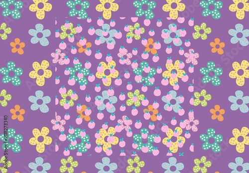 Textile spring flowers pattern. Floral pattern with small flowers in pink, yellow, cream tones. For spring, summer prints, packaging, cute stationery, kitchen decor, fabric design, isolated background