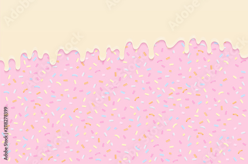Melting cream and sugar sprinkles on pink background