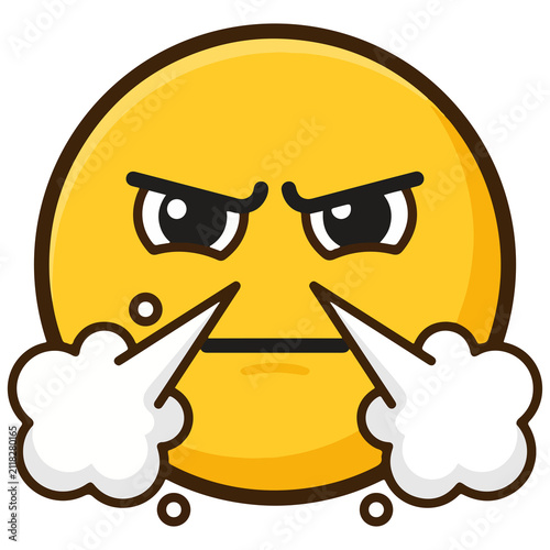 Cuadro en lienzo Emoji face releasing steam from nostrils conveys intense anger and deep