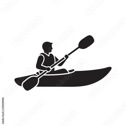 Person Kayaking Icon Silhouette Vector Illustration Isolated on White Background.