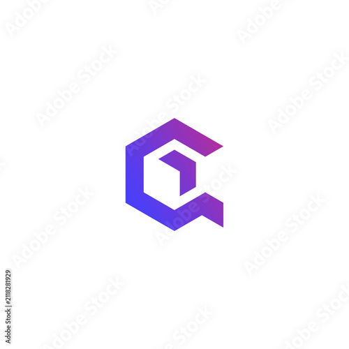 Abstract Letter Q Logo Design with Purple Gradient Hexagon Shapes