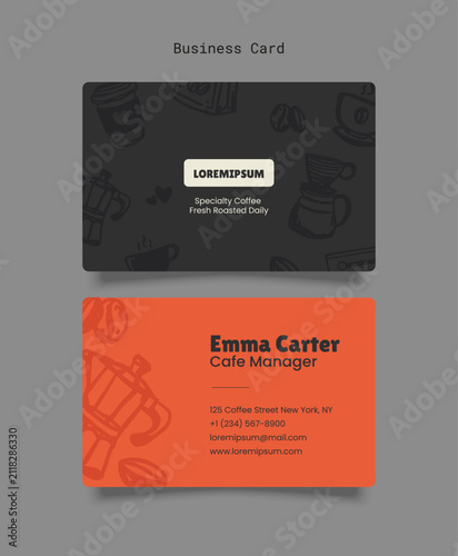 Business card coffee with doodle hand drawn illustration graphic branding set