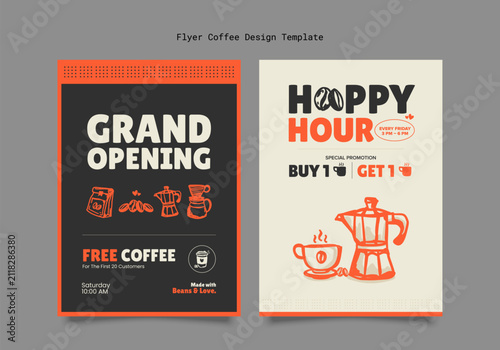 Flyer coffee with hand drawn doodle illustration graphic set