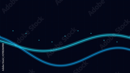 Fotografie Abstract glowing blue wavy lines with evenly spaced dots on dark background crea