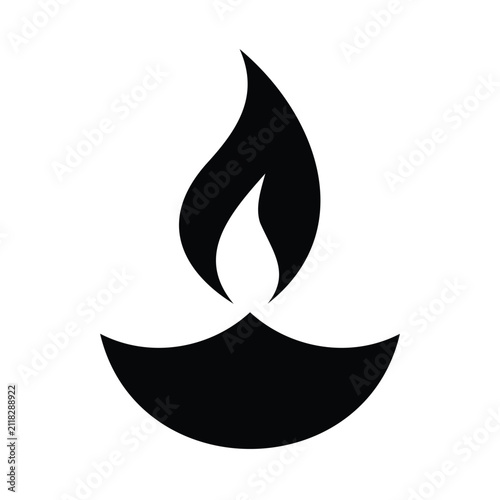 Classic diya oil lamp silhouette for indian festival of lights deepavali religious decor.