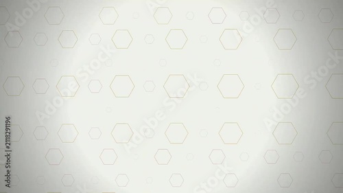 A clean minimalist animation of geometric hexagon outlines moving across a light background.