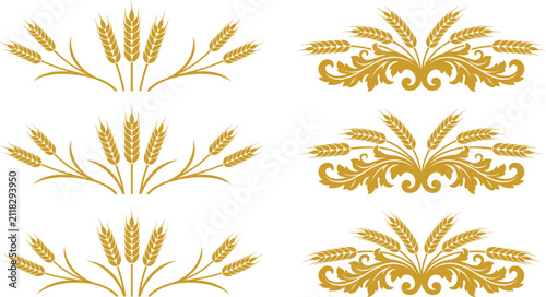 Foto Golden wheat ear floral ornamental borders, agricultural rye spike motifs, organ