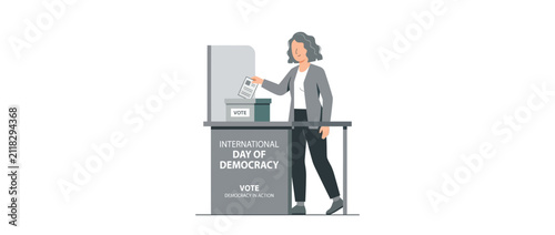 Woman casting ballot at voting booth for democracy