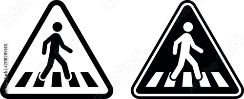 Vector set of two pedestrian crosswalk triangular warning sign icons