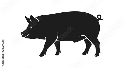 Foto Silhouette of a Black Pig Standing on a White Background.