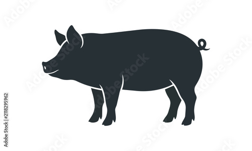 Obraz na płótnie Silhouette of a Domestic Pig Standing Profile View.