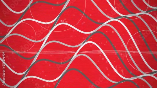 Vibrant red abstract background with flowing wavy lines and digital scanline texture.